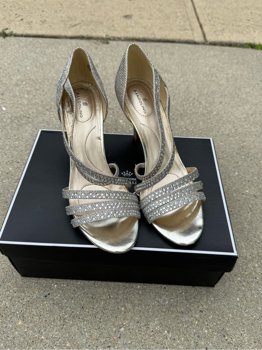 Bandolino Silver Crystal-Strap Open-Toe Heels